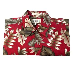Campia 100% Crisp Cotton Red Classic Short Sleeve Button Down Aloha Shirt Large